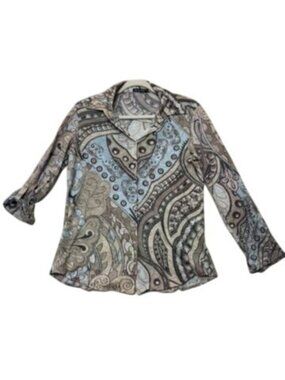 David Cline Womens Crushed Sand Burnout Blouse 3/4 Sleeve Small Vintage Y2K